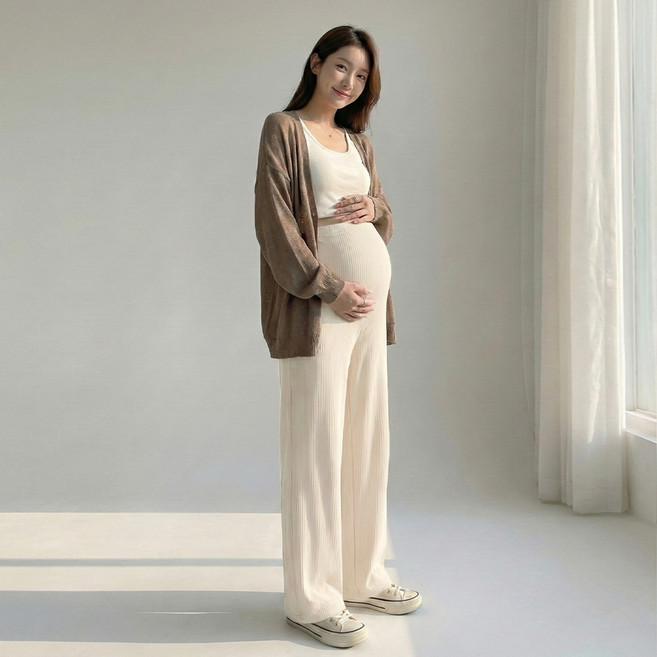 Hue Day 柔軟羅紋孕婦褲