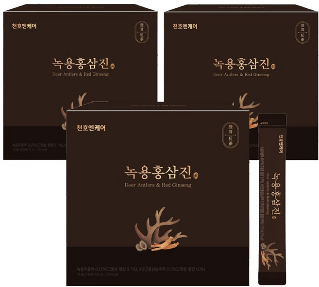 천호엔케어 녹용홍삼진 스틱 선물세트 60p + 쇼핑백, 720ml, 3개