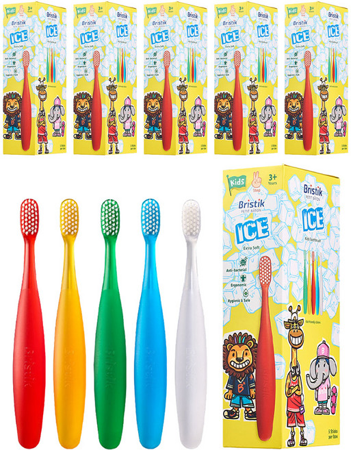 브리스틱 에르고 어린이칫솔 2단계 아이스 5개입, SKYBLUE + WHITE + ORANGE + GREEN + RED, 6세트