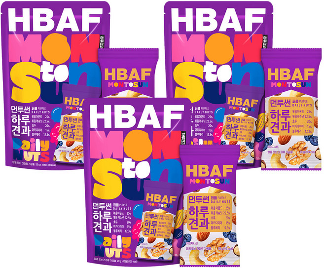 바프 먼투썬 하루견과 퍼플 믹스넛, 20g, 3개