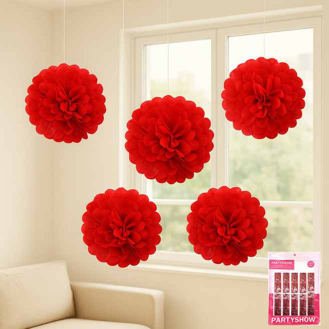 파티쇼 파티 꽃볼 플라워 카네이션 장식 5p, 레드