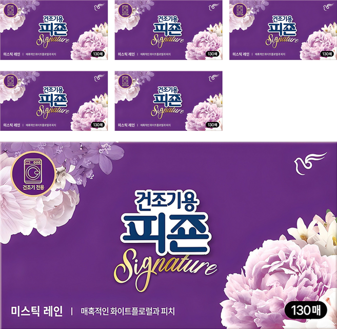 피죤 건조기용 시그니처 시트 섬유유연제 미스틱레인 본품, 130매, 6개