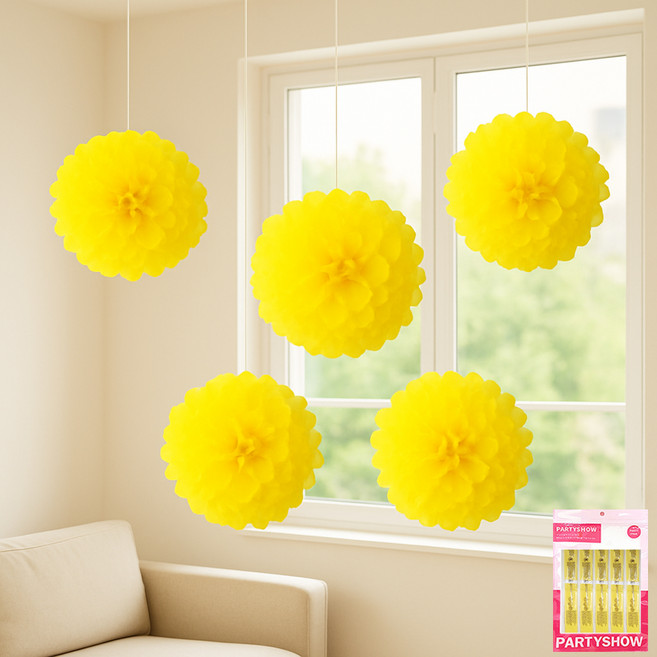 파티쇼 파티 꽃볼 플라워 모빌 장식 5p, 옐로우
