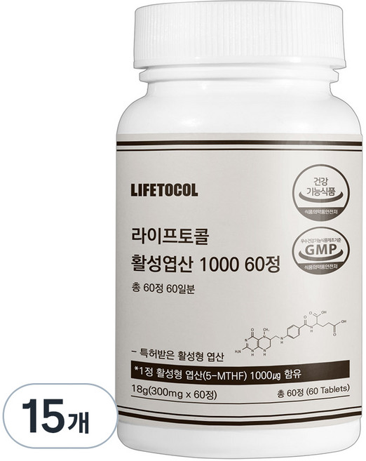 라이프토콜 활성 엽산 1000, 60정, 15개