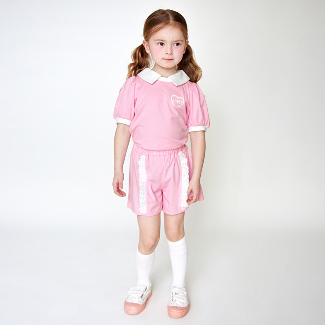 WALTONKIDS 女童蕾絲領短褲套裝