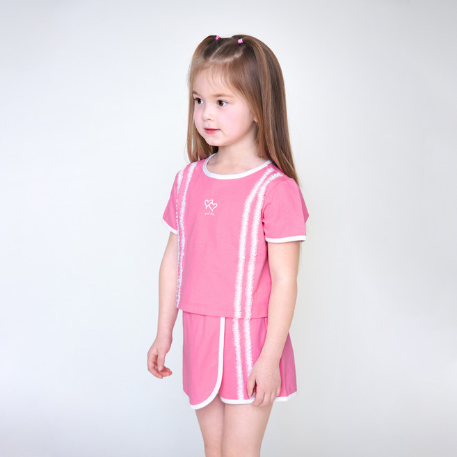 WALTONKIDS 女童透氣雙線蕾絲愛心上下裝套組