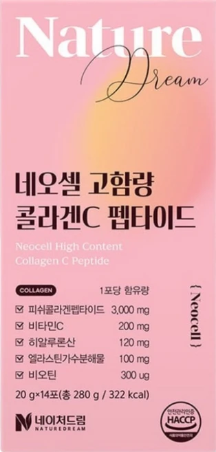 네이처드림 네오셀 고함량 콜라겐C 펩타이드 14p, 280g, 1개 - 쿠팡