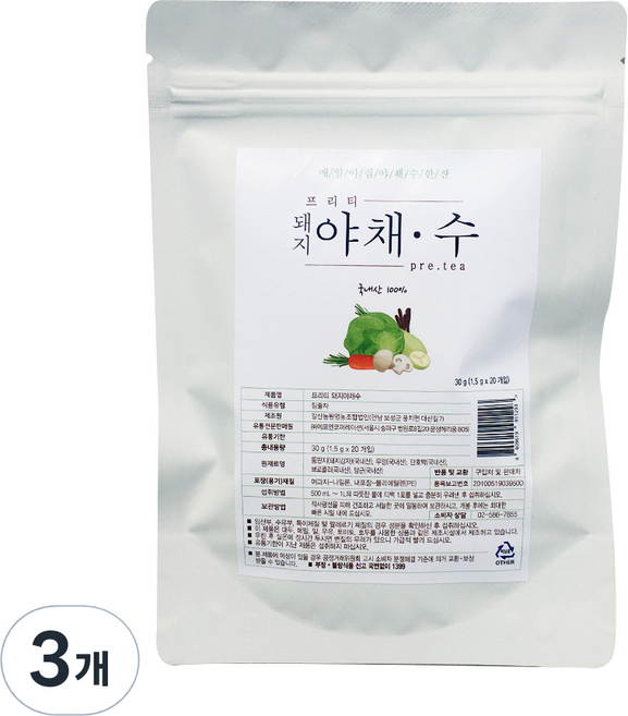 프리티 돼지야채수 티백, 1.5g, 20개입, 3개