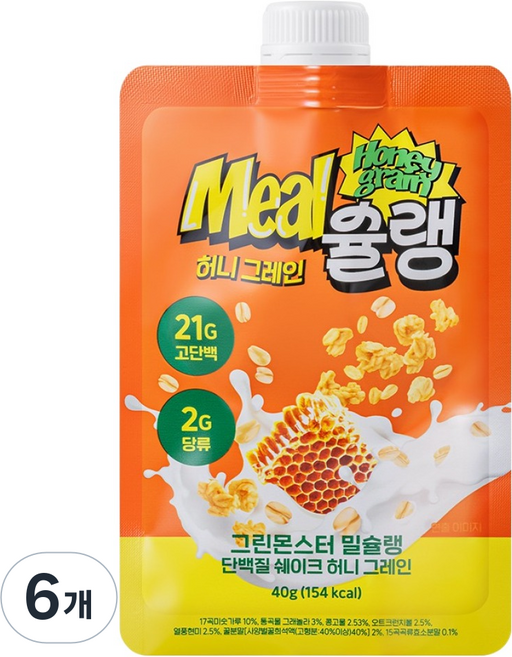 GREEN MONSTER Meal Blanche 蛋白質奶昔 蜂蜜穀物, 40g, 6個