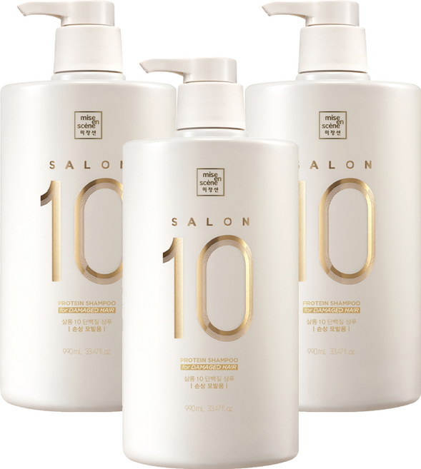 미쟝센 살롱 10 단백질 샴푸 손상 모발용, 990ml, 3개