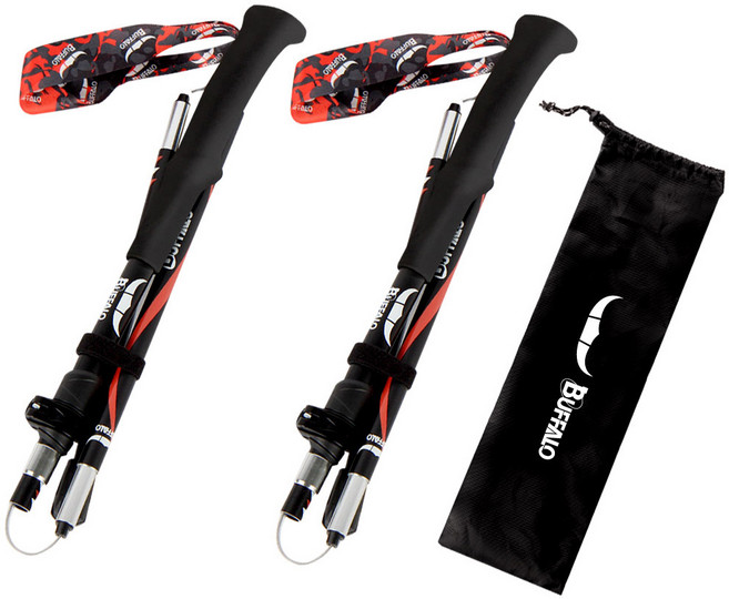 버팔로 퍼스트 폴딩 5단 등산스틱 2p + 스틱케이스, 레드, 1개