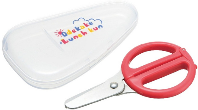 Richell 利其爾 離乳食不鏽鋼剪刀 持久耐用安全卡鎖 輕鬆攜帶外出, 紅色, 1組