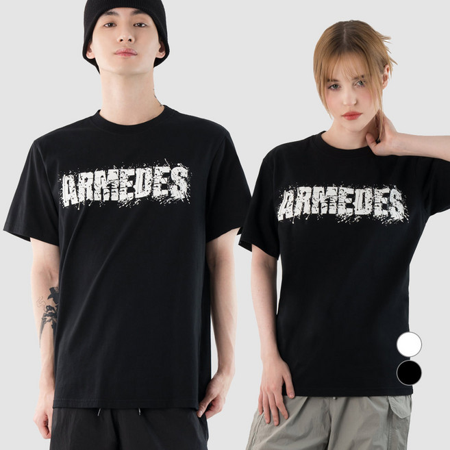 아르메데스 면 20수 아트 그래픽 통기성 반팔 티셔츠 AR-1018 블랙 S