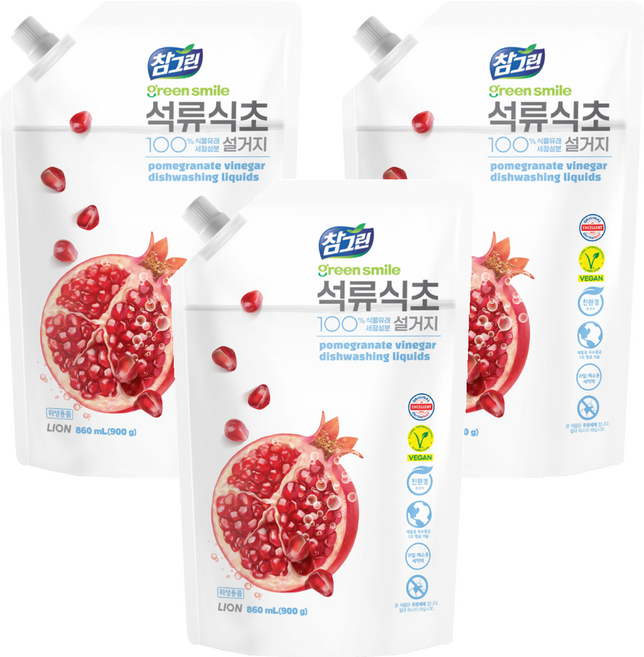 참그린 석류식초 설거지 주방세제, 860ml, 3개