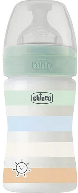 chicco 舒適哺乳 矽膠PP小奶瓶 小單孔, 綠色, 150ml, 1個