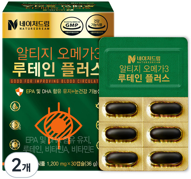 NATUREDREAM rTG Omega-3葉黃素Plus膠囊, 30顆, 1200mg, 2盒