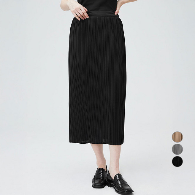 ELLEPARIS 여성용 엘레강스 플리츠 새틴 하프밴딩 롱 스커트