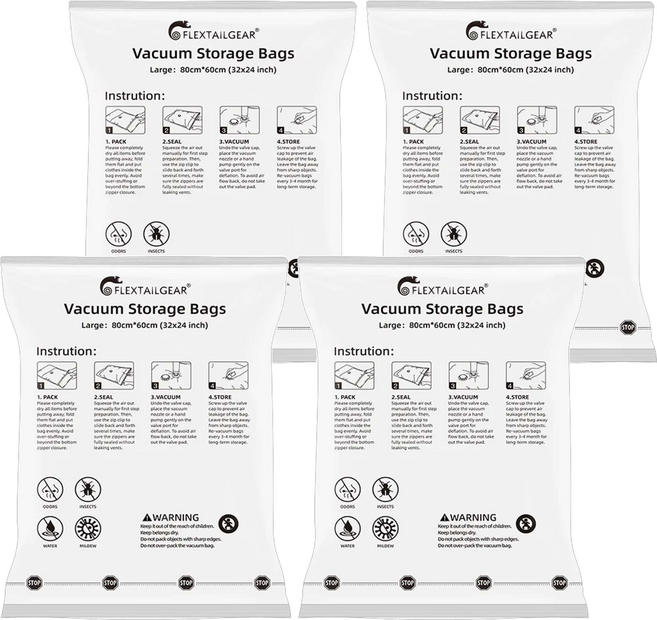 FLEXTAIL 魚尾 真空收納袋, 4個, 1組