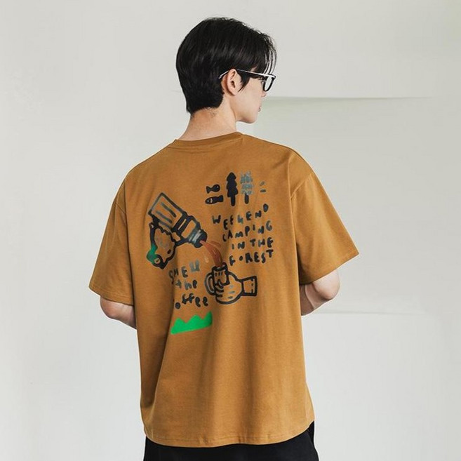 ALVINCLO SMELL THE COFFEE 寬鬆版型短袖T恤 AST4545, 芥末黃
