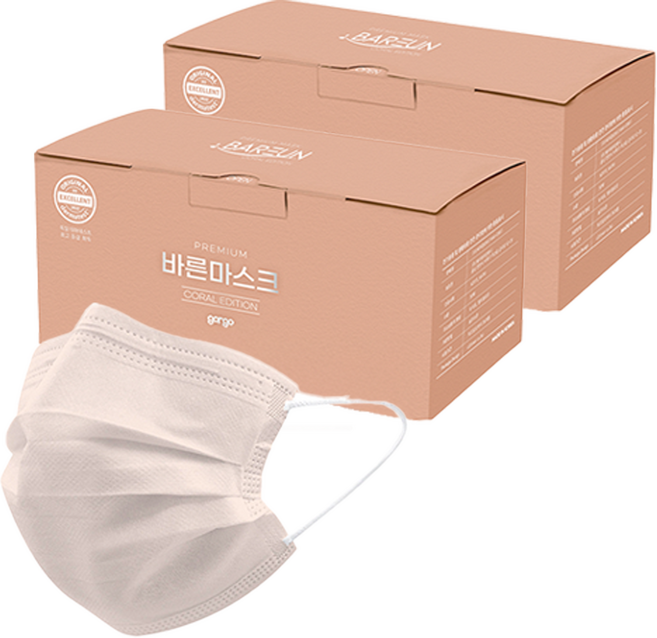고르고 바른 마스크 대형 성인용, 50매입, 2개, 코랄