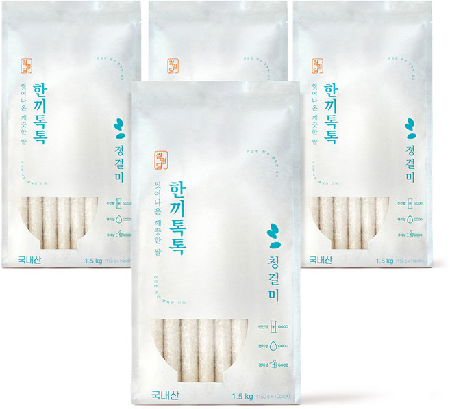 쌀명당 씻어나온 깨끗한쌀 한끼톡톡 청결미, 1.5kg, 4개