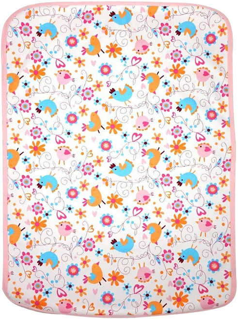竹纖維三層嬰兒防水隔尿墊 防水尿布墊 生理墊 產褥墊 保潔墊 寵物墊, 愛心小鳥 白色 + 粉色, 1個