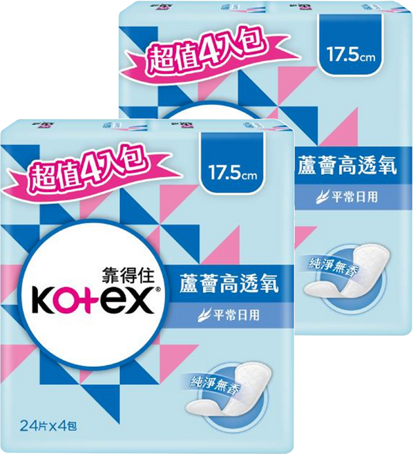 Kotex 靠得住 蘆薈高透氧護墊平常日用 無香, 17.5cm, 24片, 8包