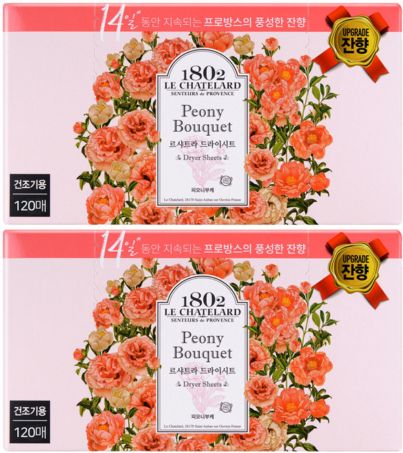 르샤트라1802 건조기 시트 섬유유연제 피오니부케 본품, 120매, 2개