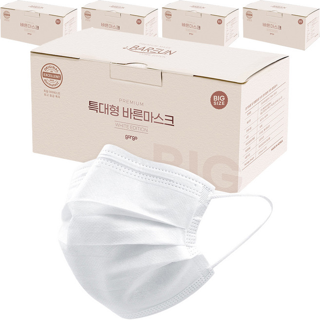 고르고 바른 마스크 성인용 특대형, 50개입, 5개, 화이트