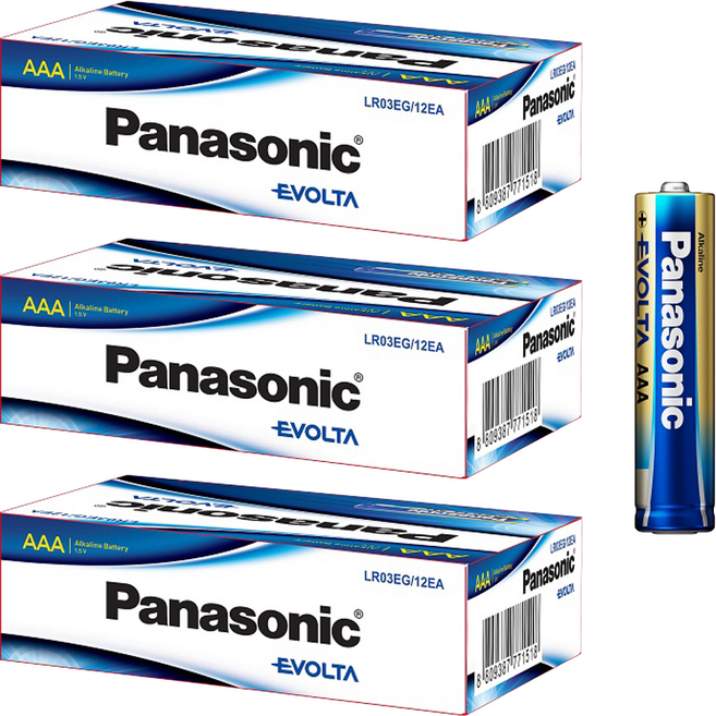 파나소닉 에볼타 프리미엄 알카라인 AAA 건전지 LRO3EG, 12개입, 3개