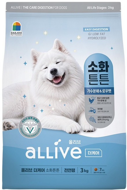 대주펫푸드 강아지 올리브 더케어 기능성 사료, 3kg, 1개, 소화기능/췌장/위개선