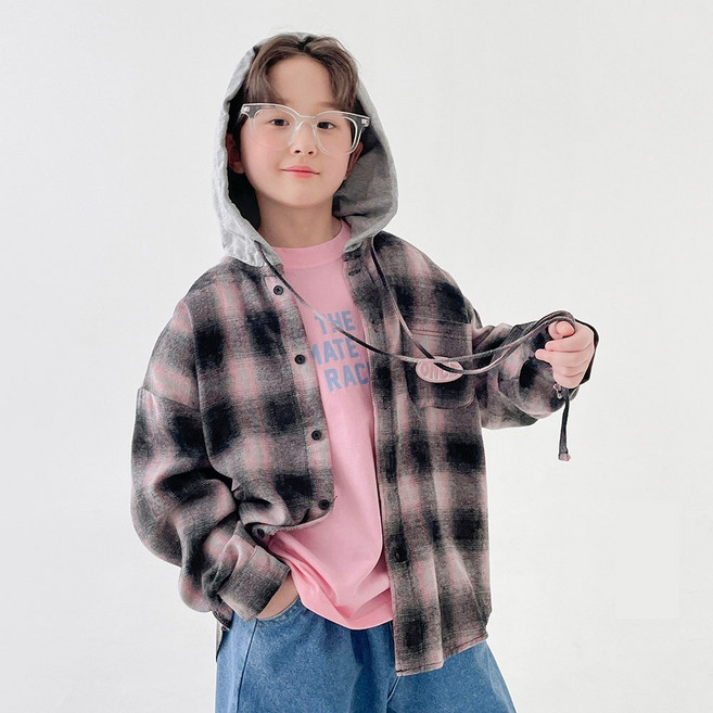 BerryCloset 兒童刷毛Wonus格紋連帽襯衫