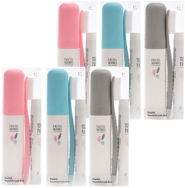 왕타 치약 칫솔 3종 세트 분홍 + 하늘 + 회색, 2세트