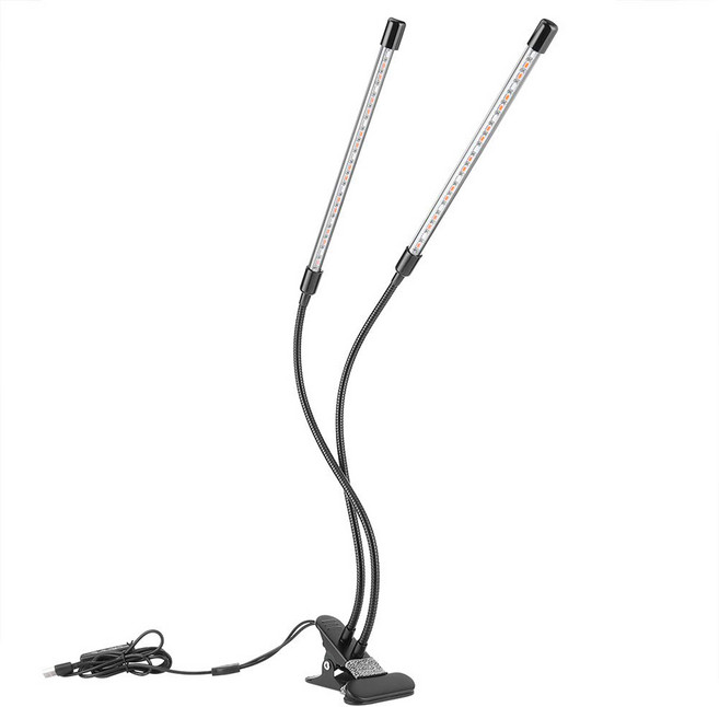 LED夾式全光譜植物燈 雙頭款 2B-002-2H, 黑色