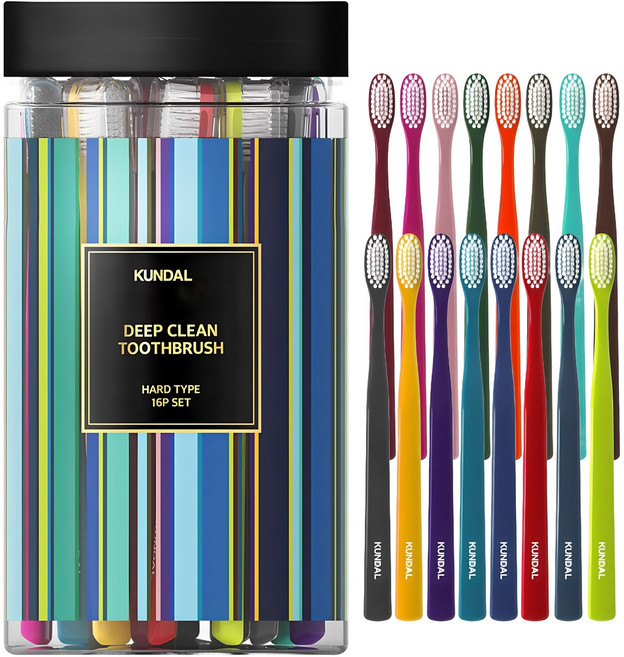 쿤달 딥 클린 이중 미세모 탄력 칫솔, 16개입, 1세트