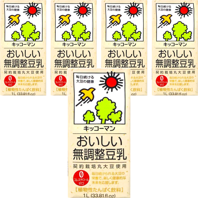 KIKKOMAN 龜甲萬 豆乳 無調整, 5瓶, 1L