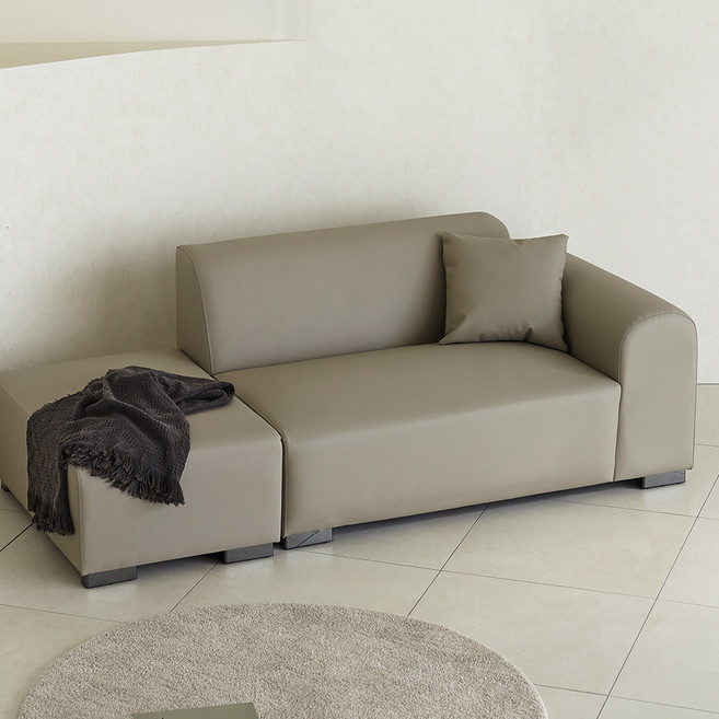 도모디자인 루나 가죽소파 2인용 소파 좌형 + 스툴 + 쿠션 1p 세트 방문설치, 라이트그레이