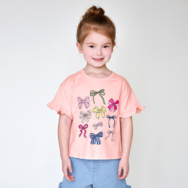 월튼키즈 여아용 통기성 리본파티 박시 프릴 티셔츠