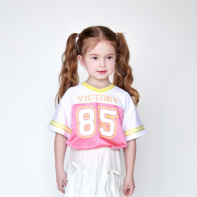 월튼키즈 여아용 냉감 통기성 글로시 넘버링 롱티셔츠