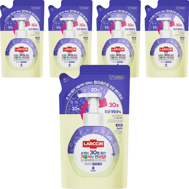 랩신 컬러체인징 포밍 핸드워시 포도향 리필, 450ml, 5개