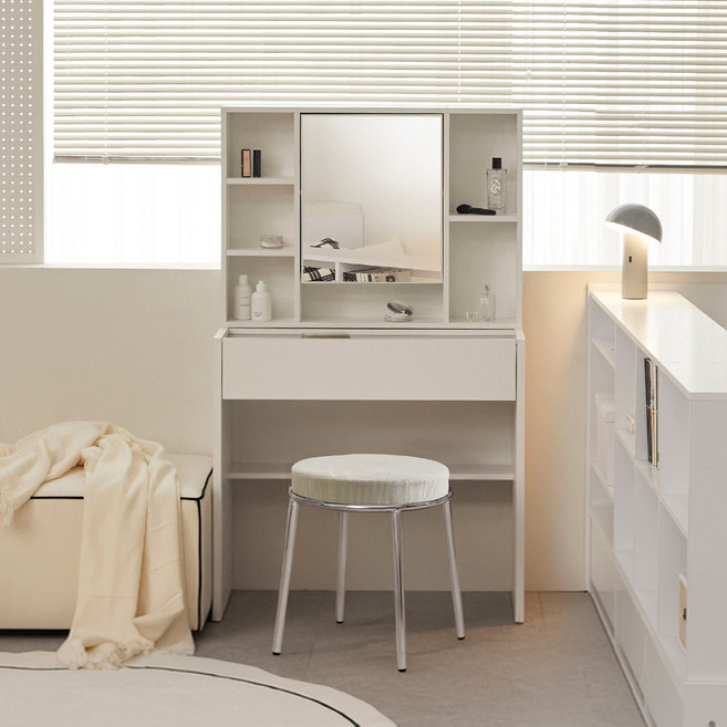 파로마 에일리 수납 화장대 800 + 딕슨 스툴 세트 방문설치, 화이트(화장대), 화이트(스툴)