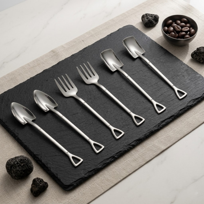 가주가샵 디저트 커트러리 식기 세트 6p, 1세트, 포크(2P) + 삼각삽(2P) + 사각삽(2P)