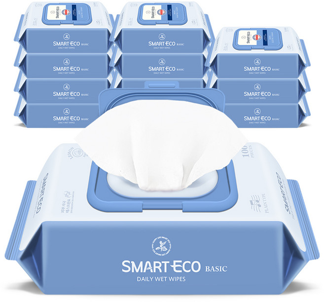 스마트에코 베이직 아기물티슈 캡형, 43g, 100매, 12개