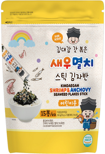 KIMDAEGAM 兒童海苔酥 蝦&鯷魚味, 150g, 1袋