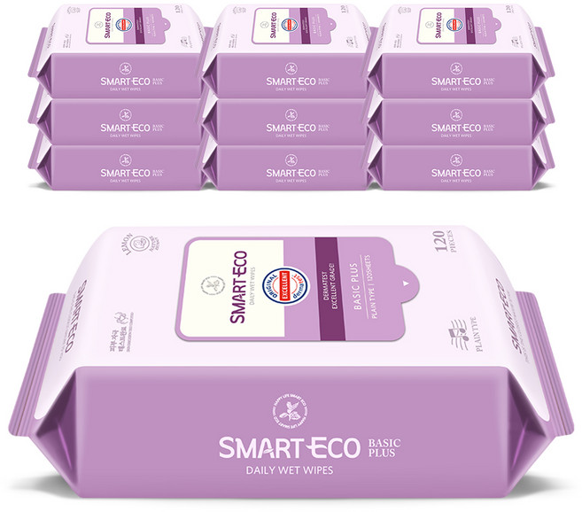 스마트에코 베이직플러스 아기물티슈 리필형, 43g, 120매, 10개