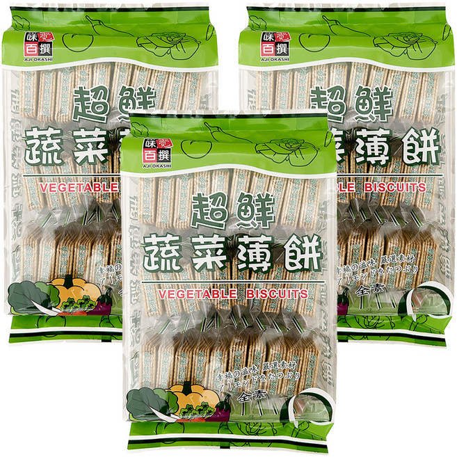 AJI OKASHI 味覺百撰 超鮮蔬菜薄餅 鹹香酥脆 健康美味, 300g, 3袋