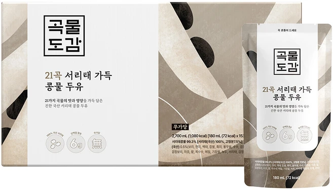 곡물도감 국산 무가당 21곡 서리태 가득 콩물두유, 180ml, 15개 - 쿠팡