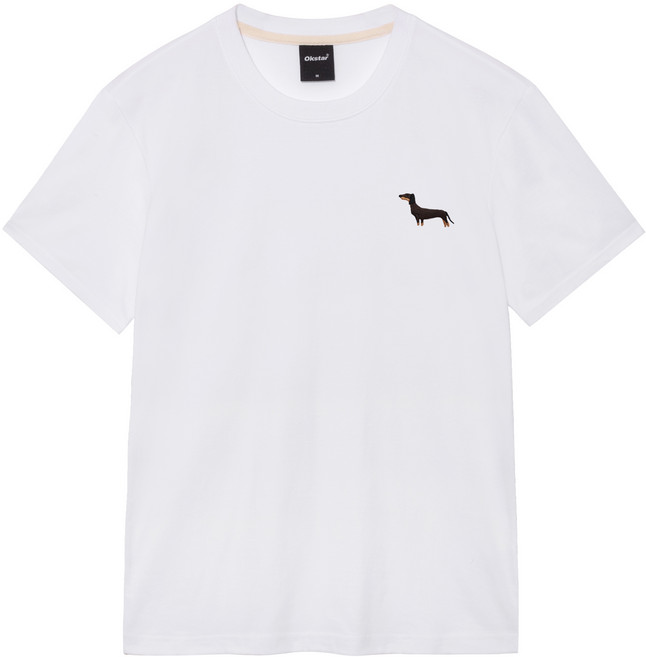 옥스타 남녀공용 통기성 닥스훈트 자수 반팔 티셔츠 8ts033