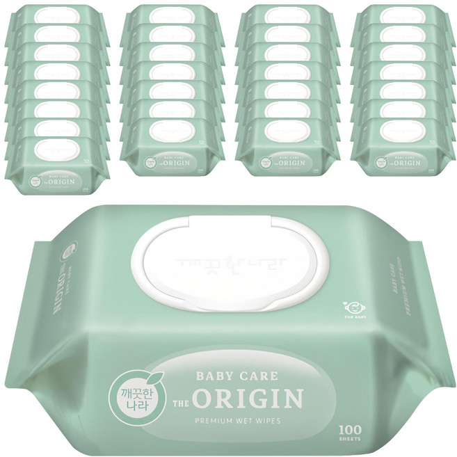 깨끗한나라 베이비 케어 디 오리진 물티슈 캡형, 50g, 100매, 50개