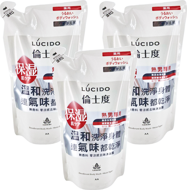 LUCIDO 倫士度 零涼感男沐浴露補充包, 3包, 380ml